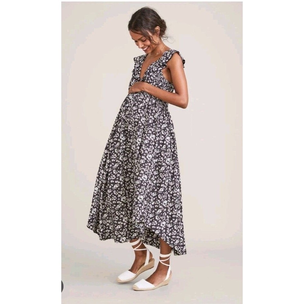 Hatch Maternity Women's BRIANA Midi Dress Silk Blend Floral Ruffles Sz 0 (XS)